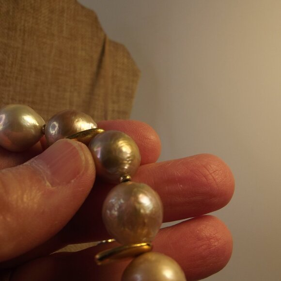 Baroque Pearl & Gold Tone Beaded Necklace on Leather Cord - Picture 7 of 8